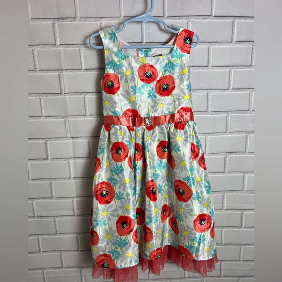 DOLLIE ME Floral Sleeveless Dress with Red Poppies/size 6 - Picture 1 of 12